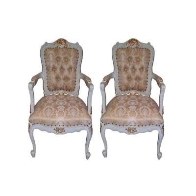 2 fauteuils style Louis XV en acajou blanc et doré