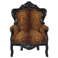 Fauteuil baroque en hêtre noir et léopard Stockholm