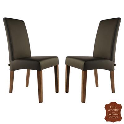 2 chaises colonial en cuir pleine fleur marron Florence