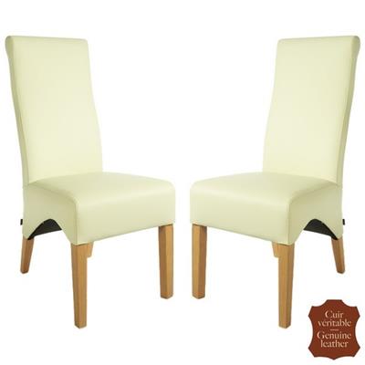 2 chaises en cuir de vachette pleine fleur crème Parme