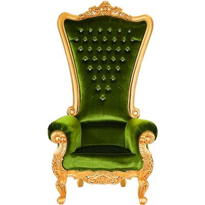 Trône baroque royal 202 cm en acajou doré velours vert Vendôme