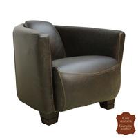 Fauteuil club en cuir pleine fleur noir vieilli Paris