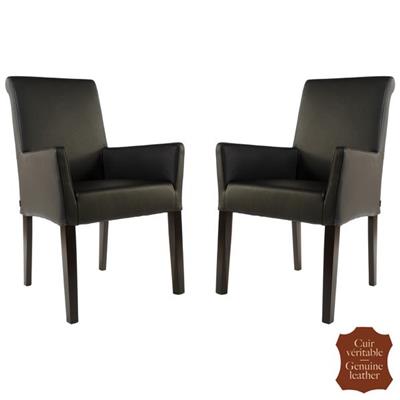 2 fauteuils colonial en cuir vachette pleine fleur noir Palerme