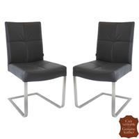 2 chaises en cuir de vachette pleine fleur noir Turin