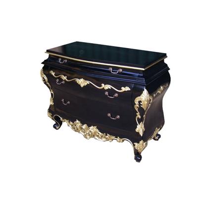 Commode galbée style baroque Louis XV en acajou massif noir Castillon