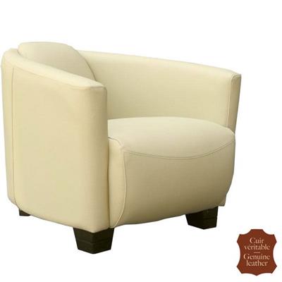 Fauteuil club Art Déco en cuir beige vachette pleine fleur Paris