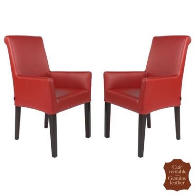 2 fauteuils en cuir rouge de vachette pleine fleur Palerme