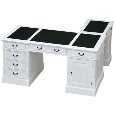 Bureau d'angle style victorien anglais en acajou massif blanc Cambridge