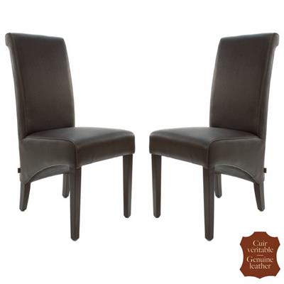 2 chaises en cuir de vachette pleine fleur brun Milan