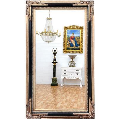 Grand miroir baroque 216x126cm cadre en bois noir et argent Grilly