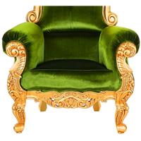 Trône baroque royal 202 cm en acajou doré velours vert Vendôme