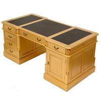 Bureau doré anglais en acajou massif 180 cm plateau noir Bristol