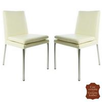 2 chaises en cuir de vachette pleine fleur crème Bari