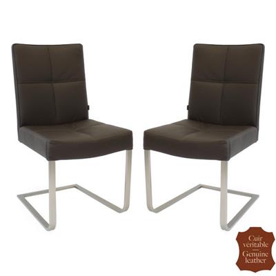 2 chaises en cuir de vachette pleine fleur marron Turin