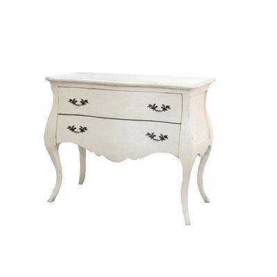 Commode baroque galbée style Shabby Chic en acajou massif blanc Jumilhac