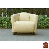 Fauteuil club Art Déco en cuir beige vachette pleine fleur Paris