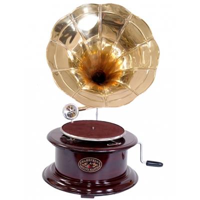 Gramophone fonctionnel en bois et laiton Mozart