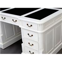 Bureau anglais style Shabby Chic 140 cm en acajou massif blanc Oxford