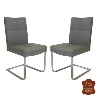 2 chaises en cuir de vachette pleine fleur gris Turin