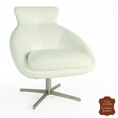 Fauteuil pivotant en cuir de vachette blanc Catane