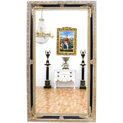 Grand miroir baroque en bois noir et argent 212x120 cm Arcelot