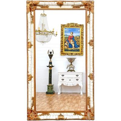 Grand miroir rocailles style Louis XV 212x120 cm doré et blanc Saverne