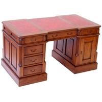 Bureau d'avocat anglais en acajou massif 140 cm plateau rouge Oxford