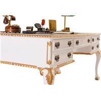 Bureau style anglais Chippendale en acajou blanc et doré Mitford