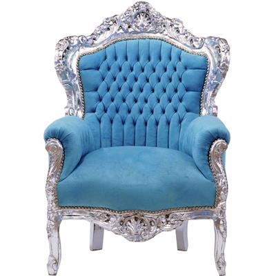 Fauteuil rococo en velours turquoise argent Stockholm