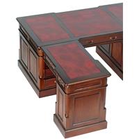 Bureau avocat d'angle style anglais en acajou massif plateau rouge Cambridge