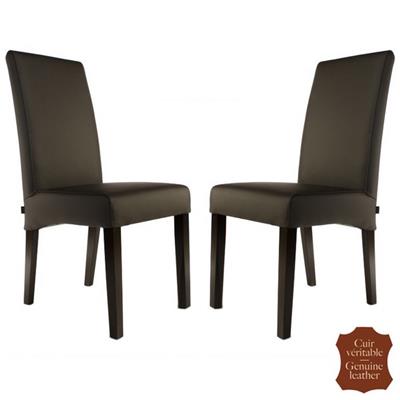 2 chaises en cuir de vachette pleine fleur marron Florence