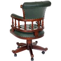 Fauteuil de bureau anglais en acajou capitonné vert Oxford