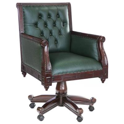 Fauteuil de bureau en acajou massif et capitonné Chesterfield