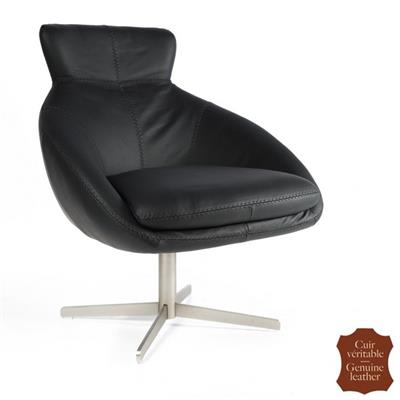 Fauteuil contemporain pivotant en cuir de vachette noir Catane