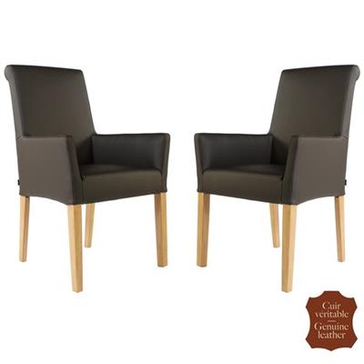 2 fauteuils en cuir pleine fleur marron Palerme