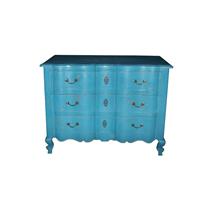 Commode arbalète style baroque en acajou massif bleu turquoise Estillac