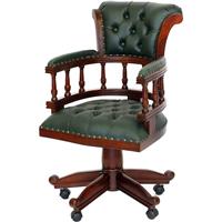 Fauteuil de bureau anglais en acajou capitonné vert Oxford